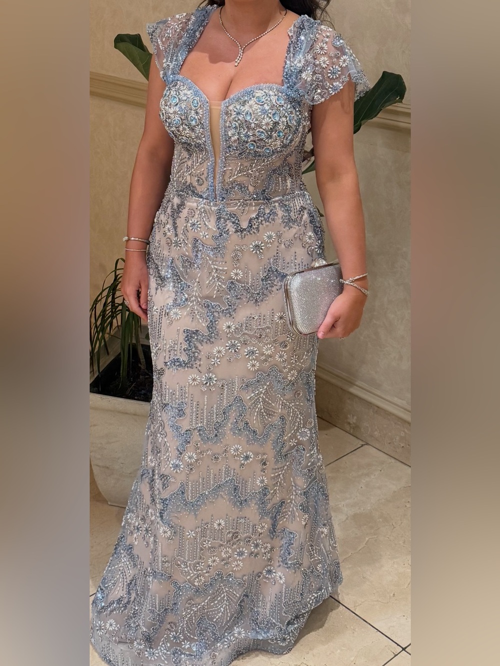 Beaded Evening Gown - Light Blue